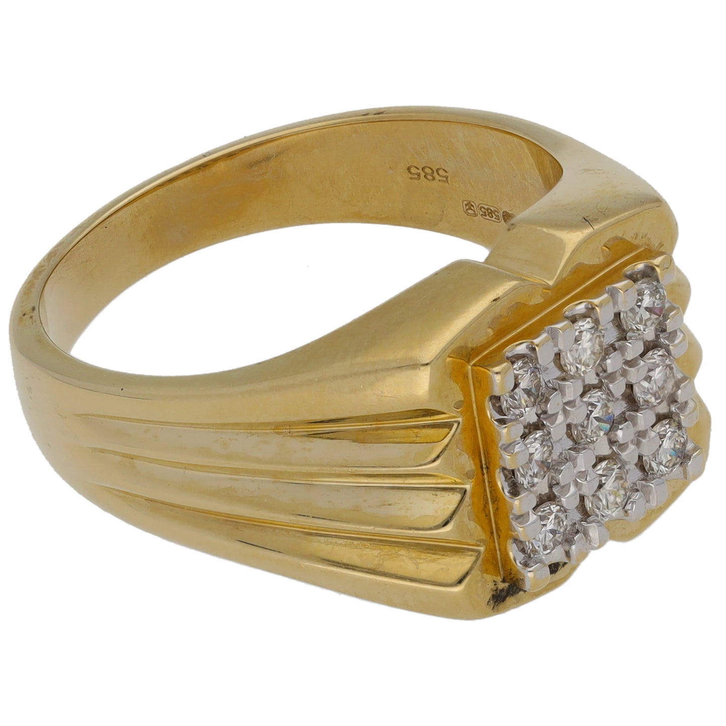 14ct Gold 0.27ct Diamond Patterned Signet Ring Size P