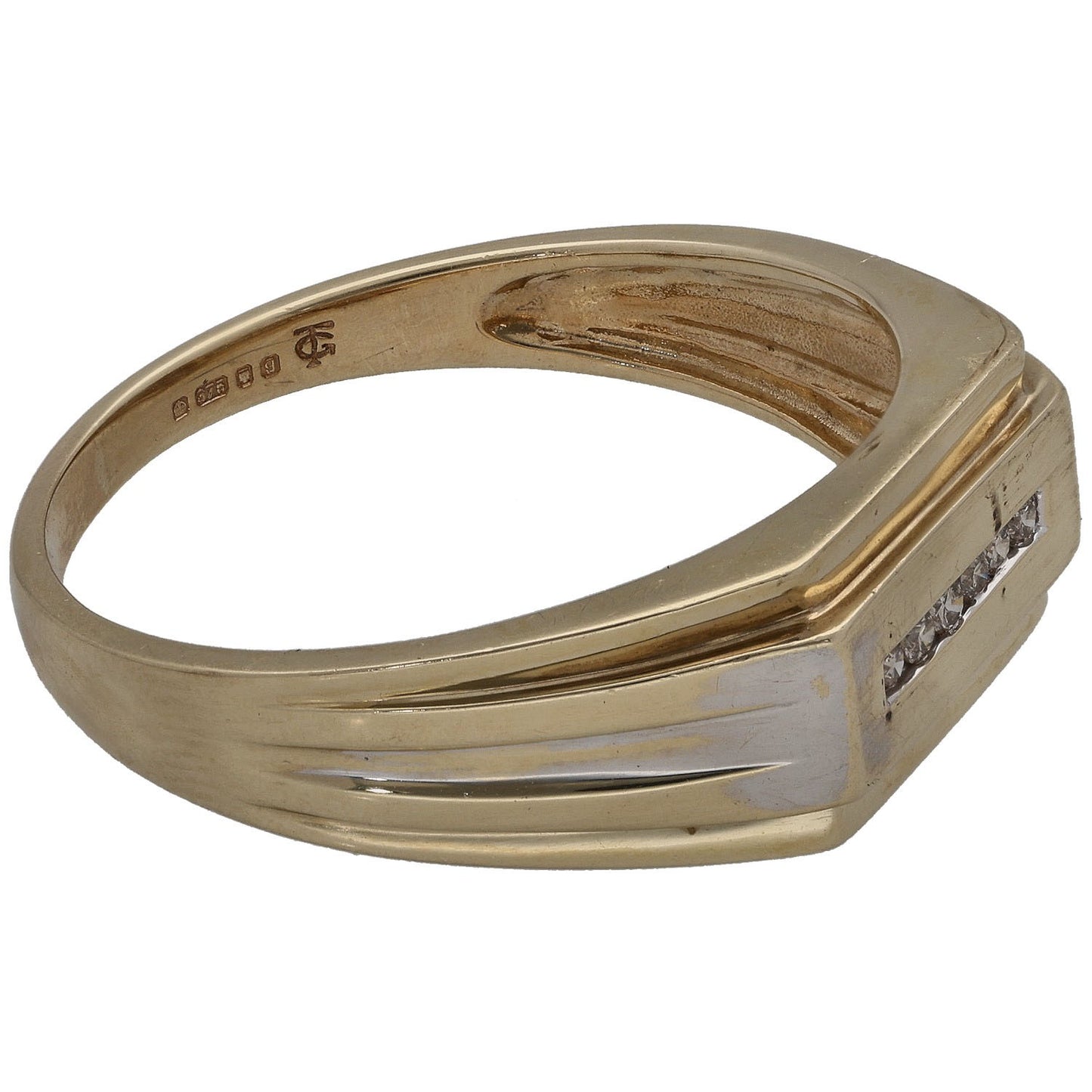 9ct Gold 0.06ct Diamond Patterned Signet Ring Size W