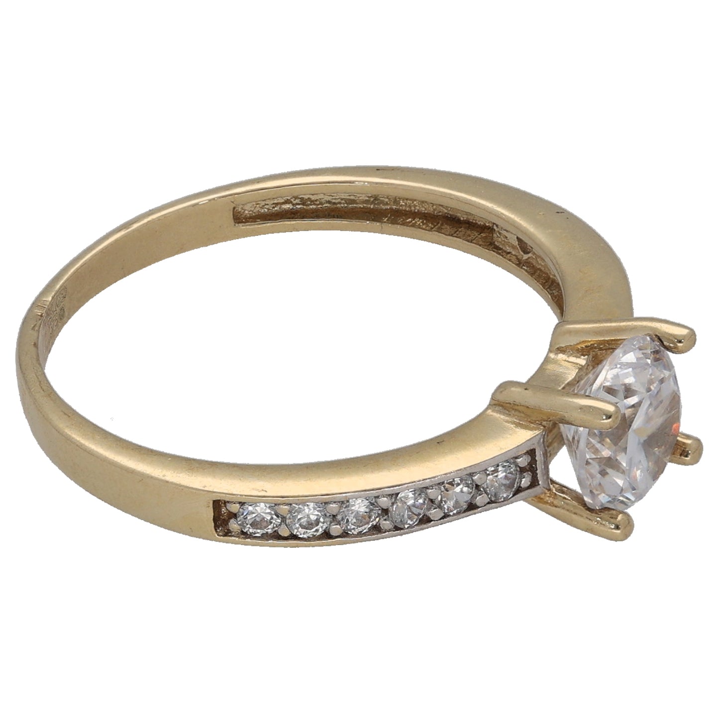 9ct Gold Cubic Zirconia Single Stone Ring With Accents Size N