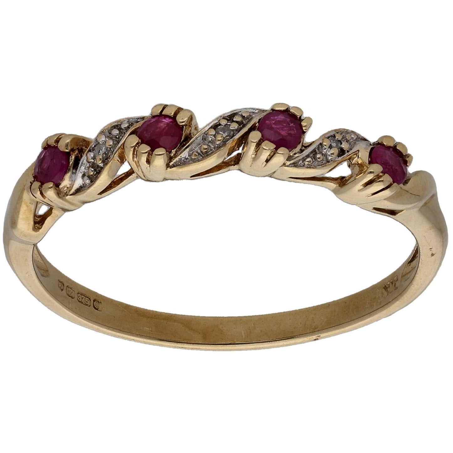9ct Gold Glass Filled Ruby & 0.015ct Diamond Half Eternity Ring Size S