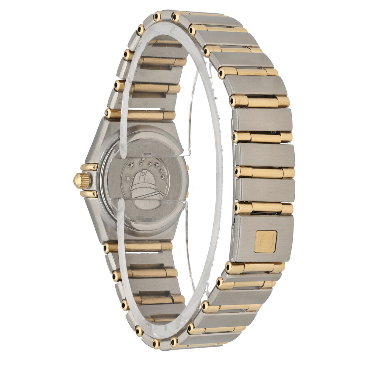 Omega Constellation 1262.75.00, with a bi-colour gold and steel case and bracelet, rear angle showing back of the watch