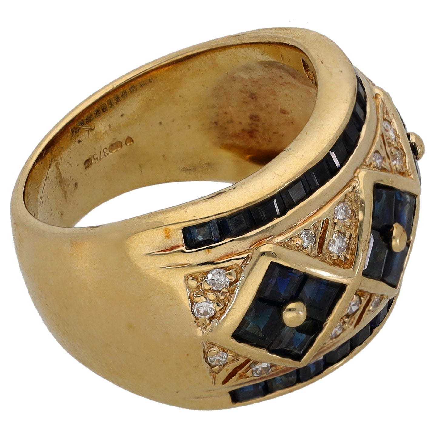9ct Gold Sapphire & 0.20ct Diamond Dress/Cocktail Ring Size M