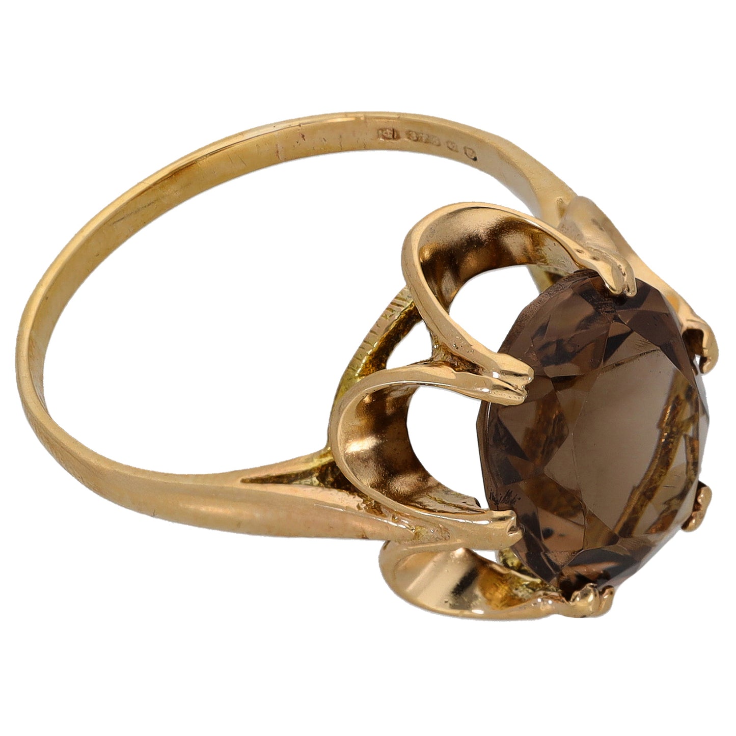 9ct Gold Smoky Quartz Single Stone Ring Size Q