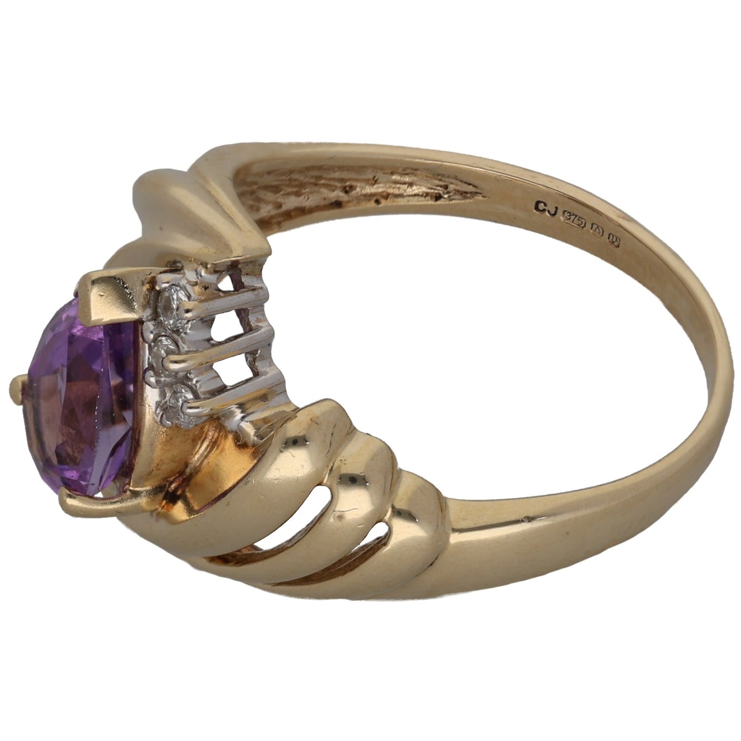9ct Gold Amethyst & 0.03ct Diamond Dress/Cocktail Ring Size O