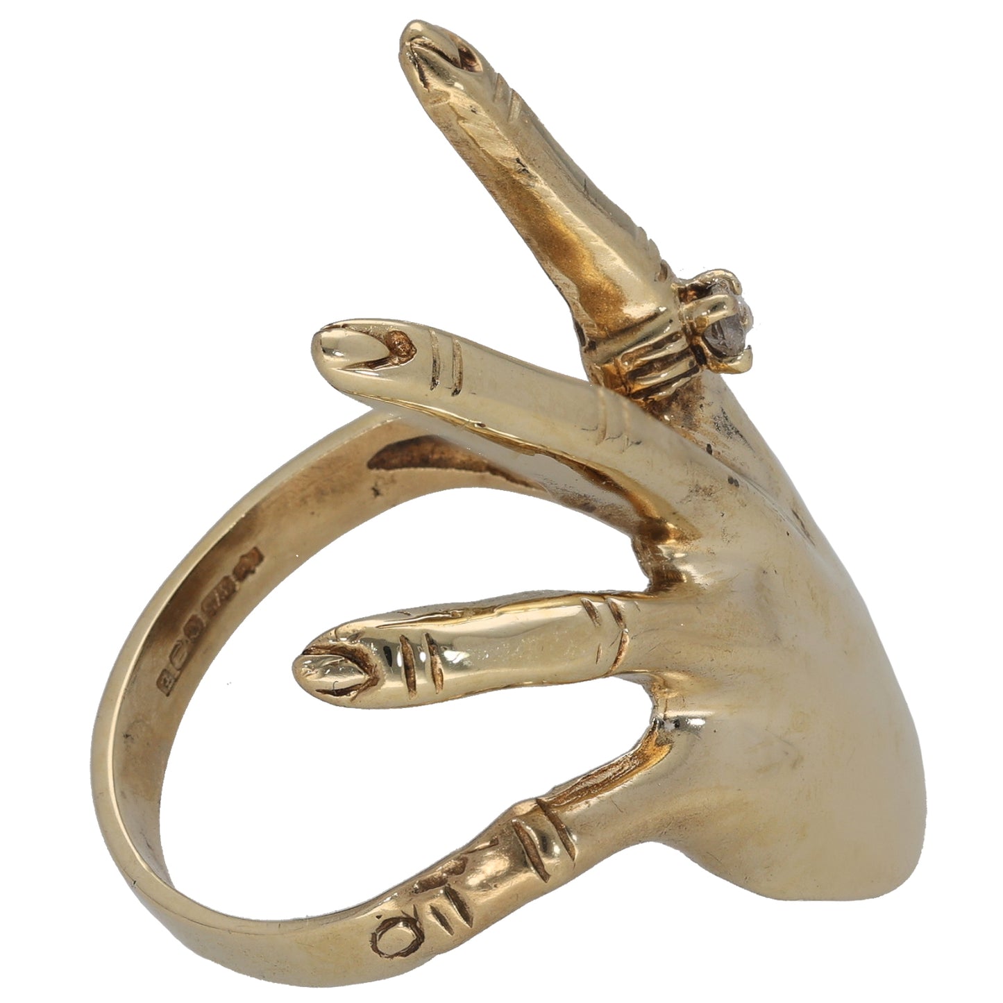 9ct Gold Cubic Zirconia Single Stone Hand Ring Size O