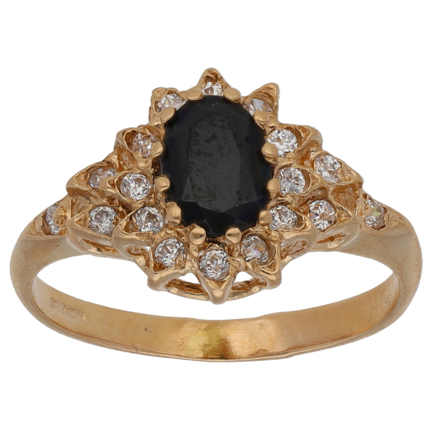 14ct Gold Black Sapphire & Cubic Zirconia Dress/Cocktail Ring Size M