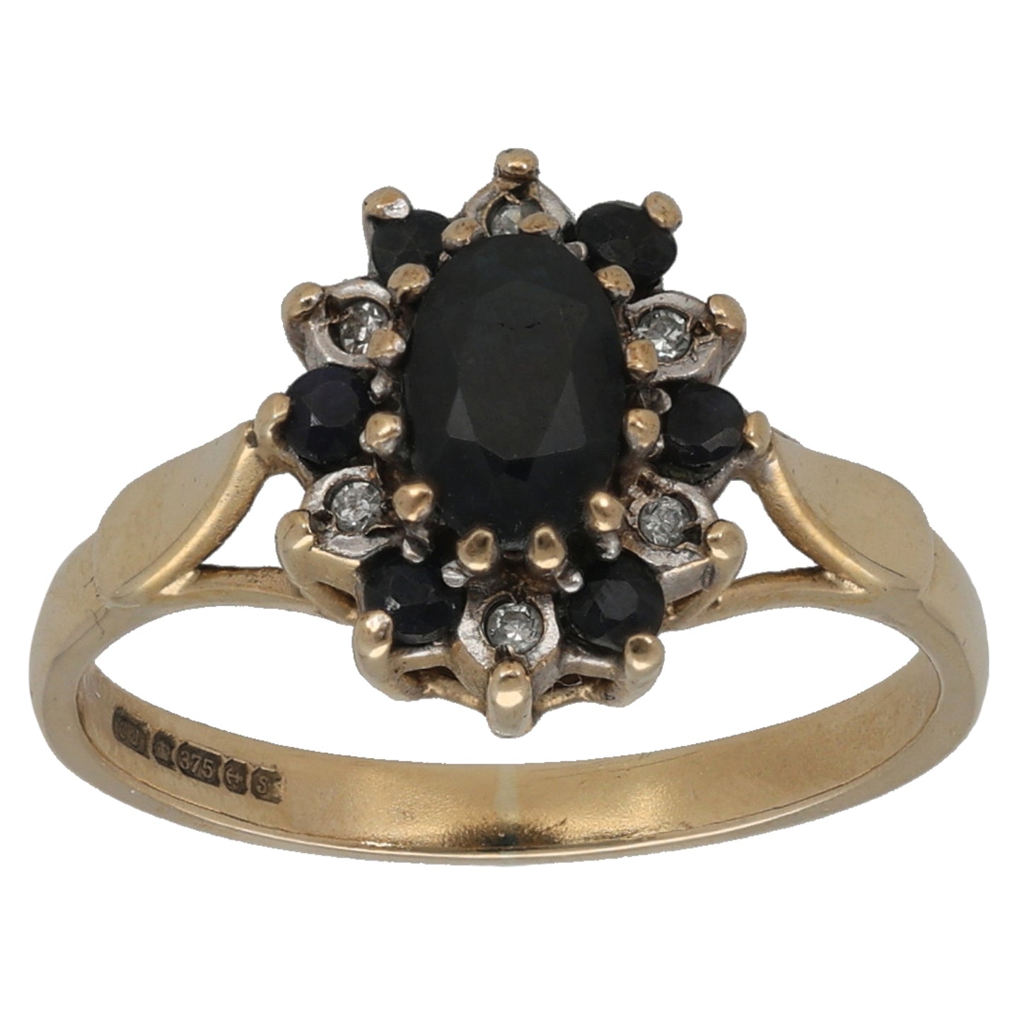 9ct Gold Sapphire & 0.06ct Diamond Dress/Cocktail Ring Size K