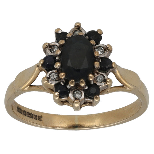 9ct Gold Sapphire & 0.06ct Diamond Dress/Cocktail Ring Size K
