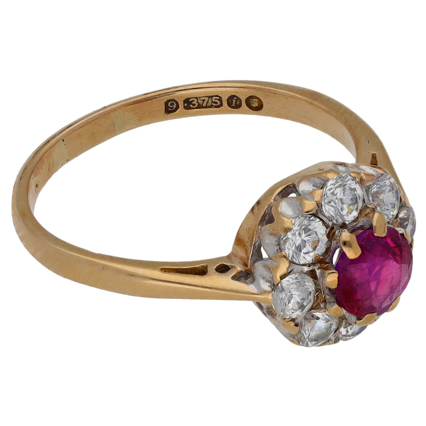 9ct Rose Gold Ruby & Cubic Zirconia Dress/Cocktail Ring Size L