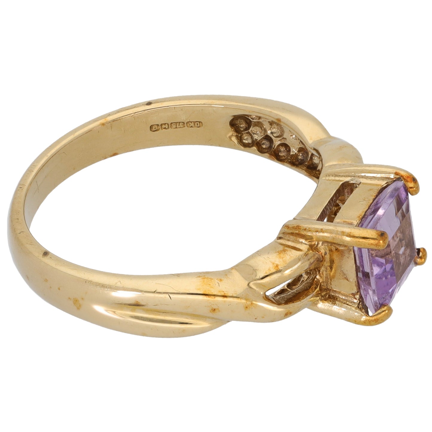 9ct Gold Amethyst Single Stone Ring Size N