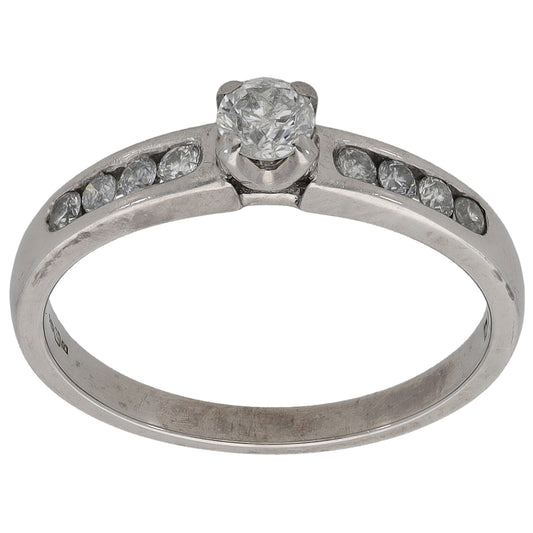 9ct Gold 0.33ct Diamond Solitaire Ring With Accent Stones Size L