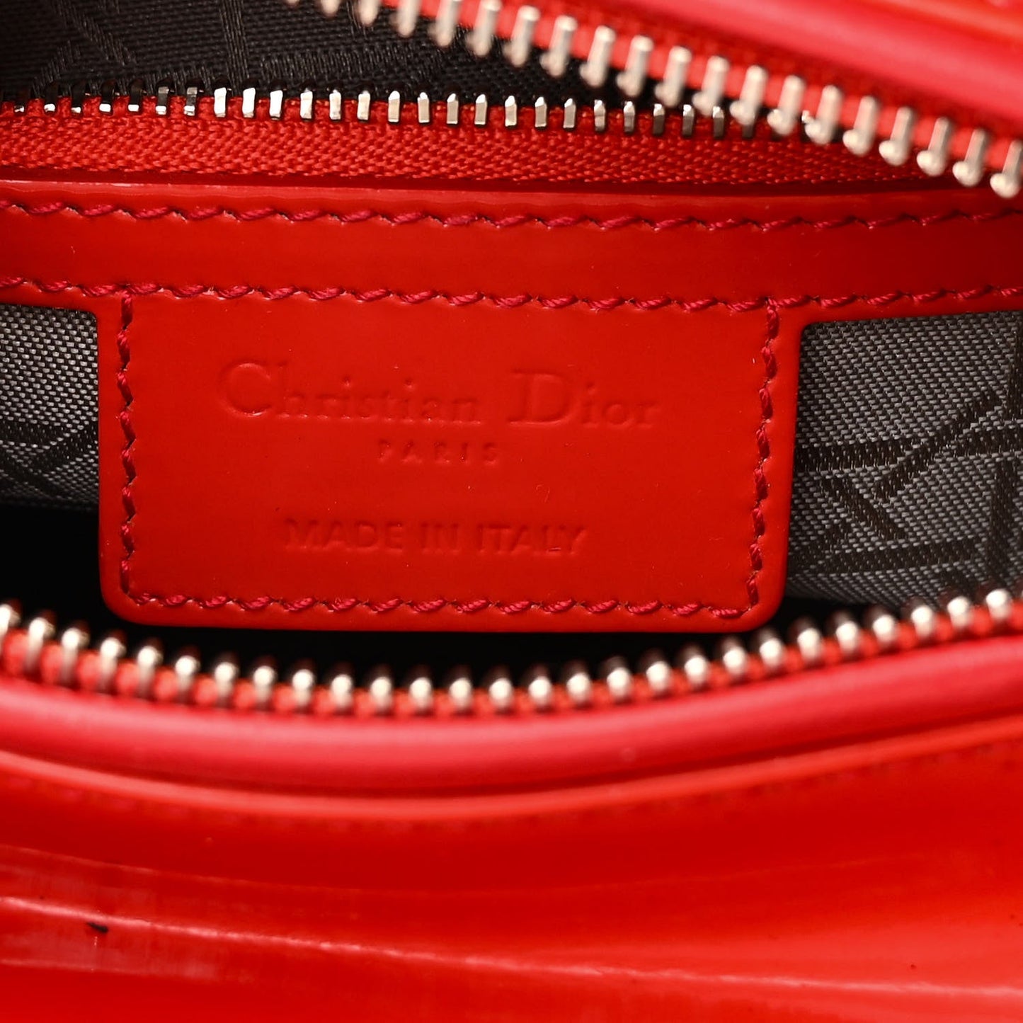Christian Dior Patent Lady Dior SHW Cannage Tote Leather Bag - Red