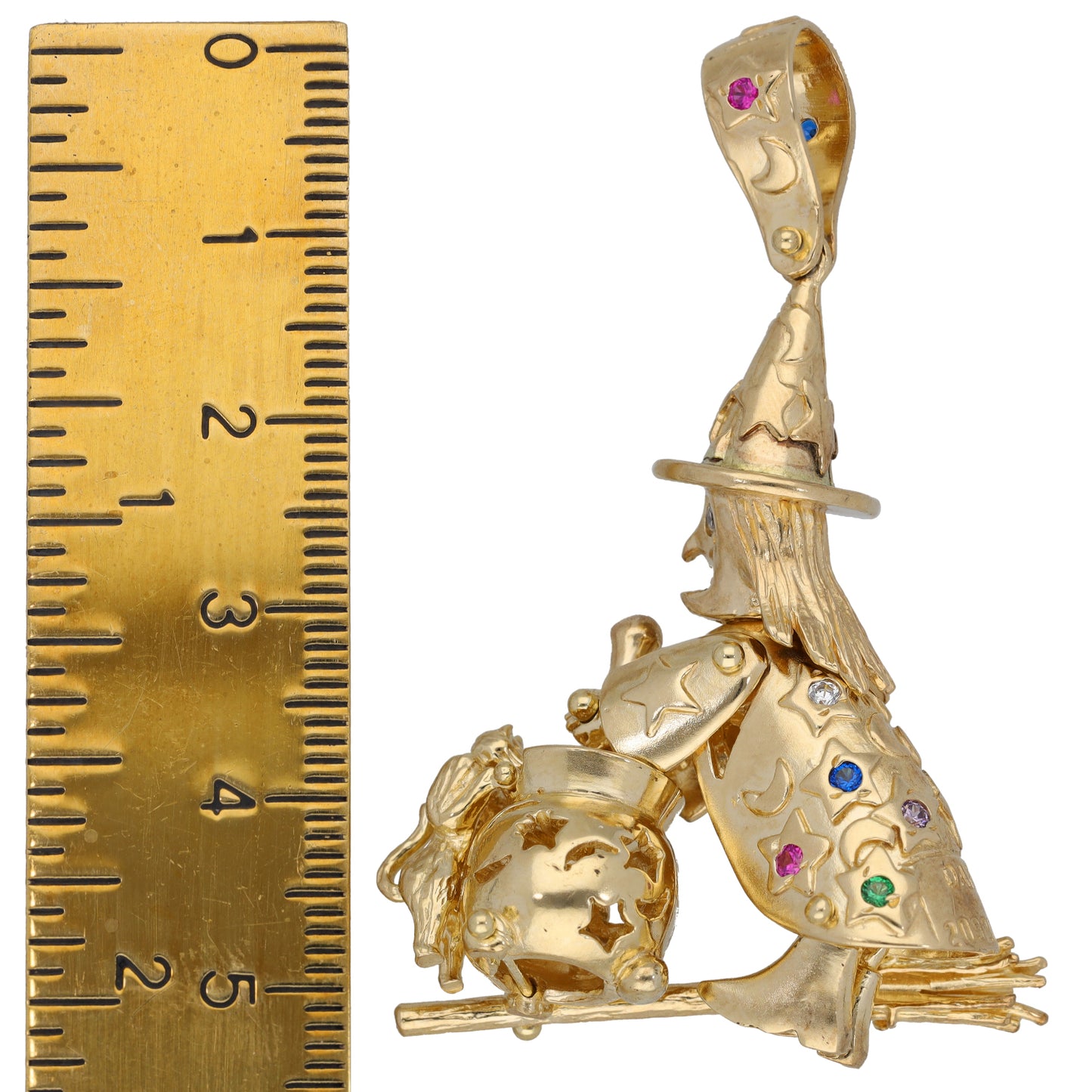 9ct Gold Imitation Gems Witch Pendant