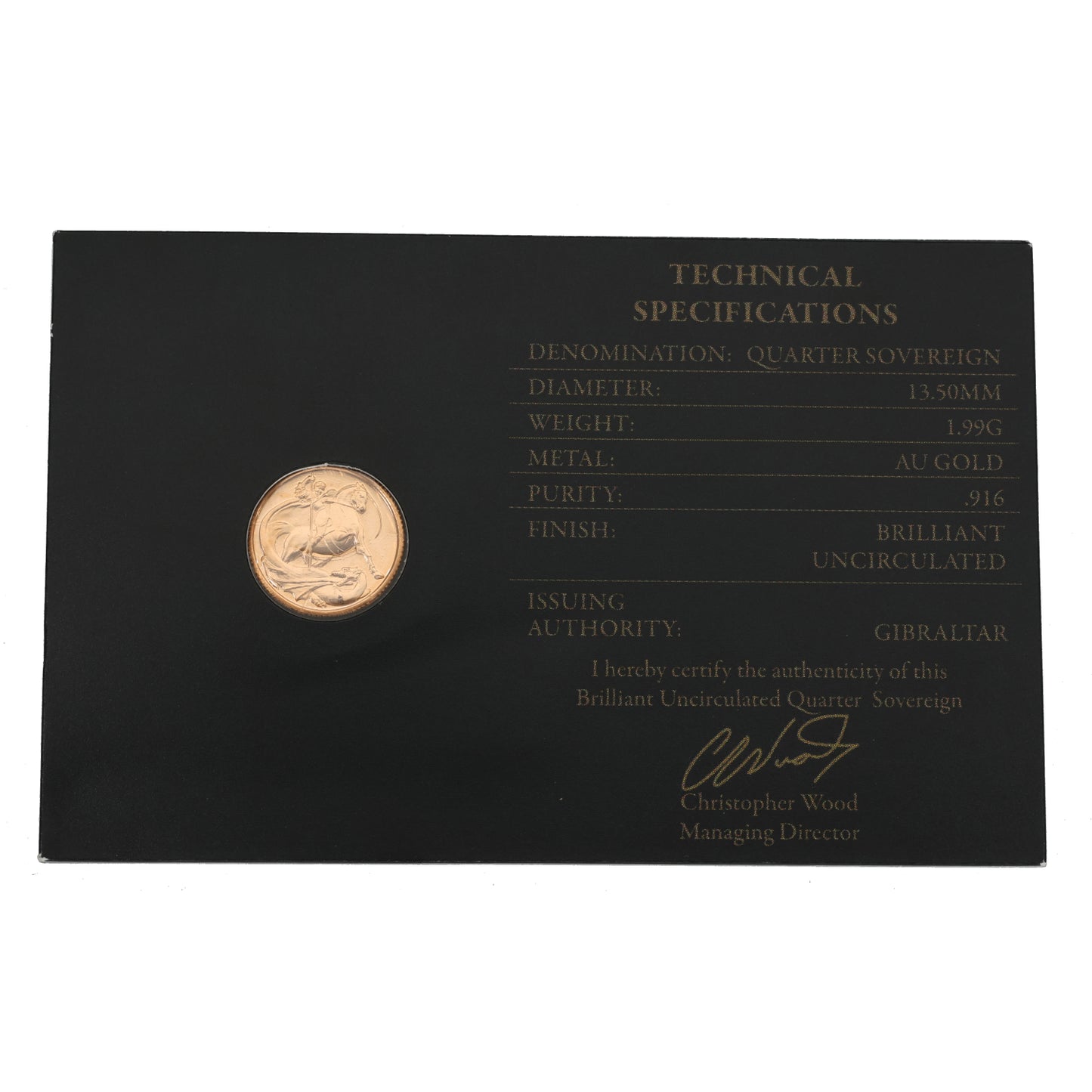 22ct Gold King Charles III Quarter Sovereign Coin 2024