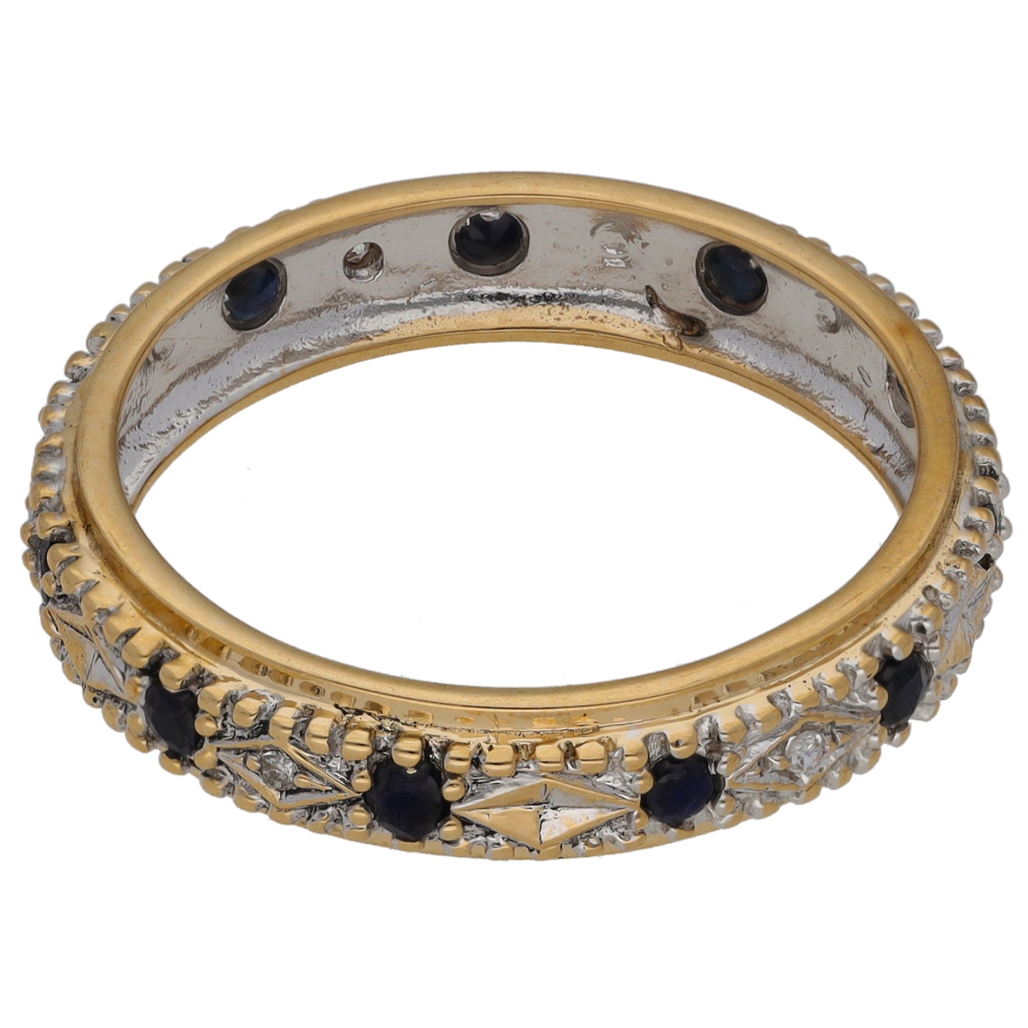 9ct Bi-Colour Gold Sapphire & 0.025ct Diamond Eternity Ring Size R