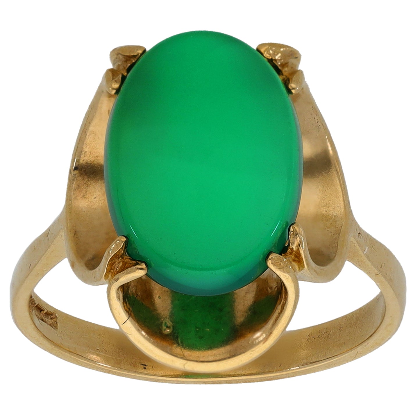 9ct Gold Agate Single Stone Ring Size P