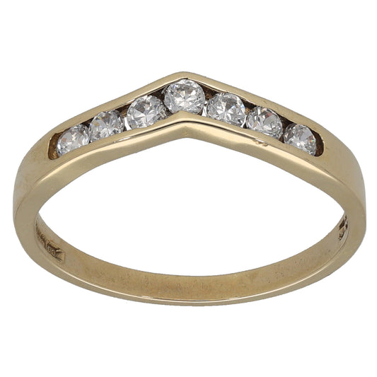 9ct Gold Cubic Zirconia Wishbone Ring Size P