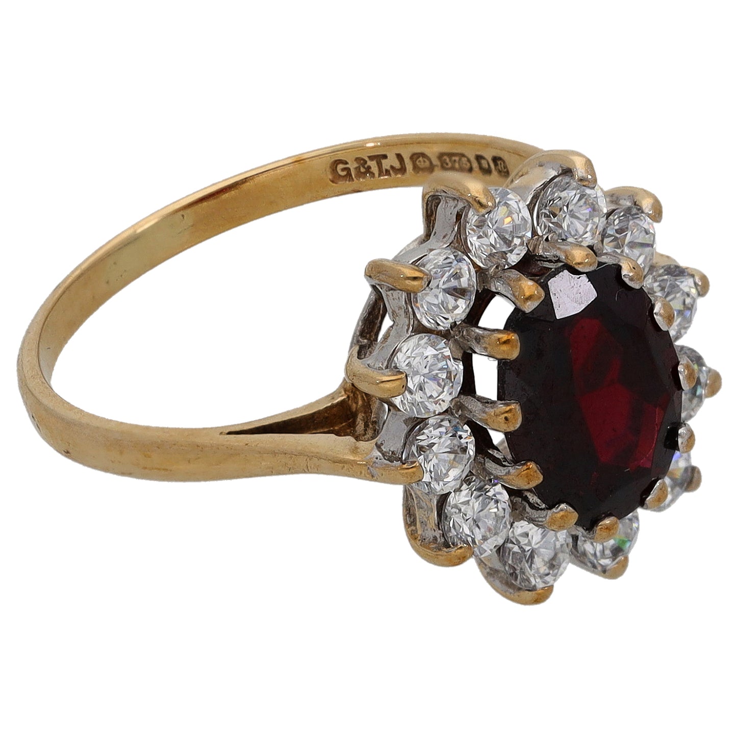 9ct Gold Garnet & Cubic Zirconia Dress/Cocktail Ring Size K