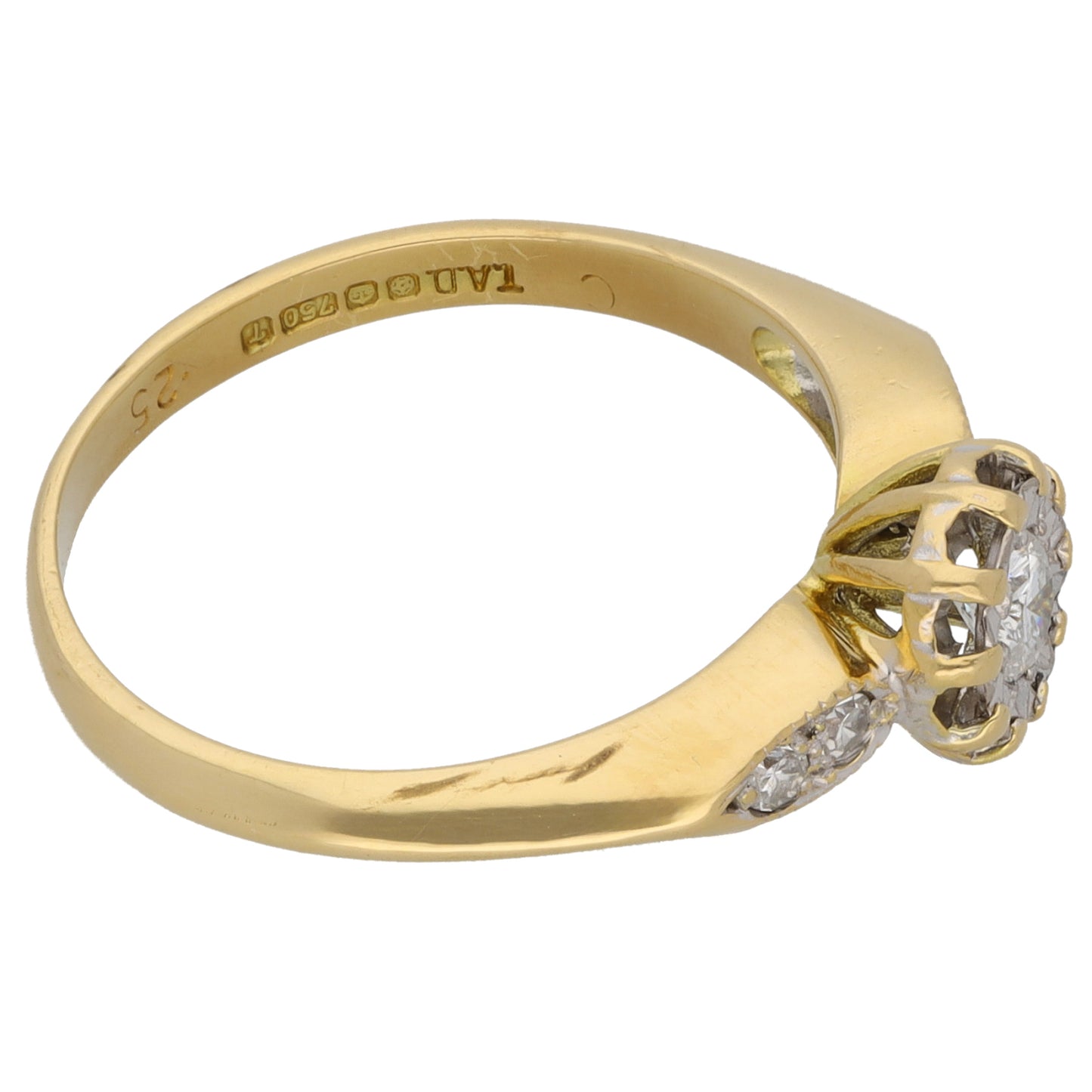18ct Gold 0.25ct Diamond Solitaire Ring With Accent Stones Size P