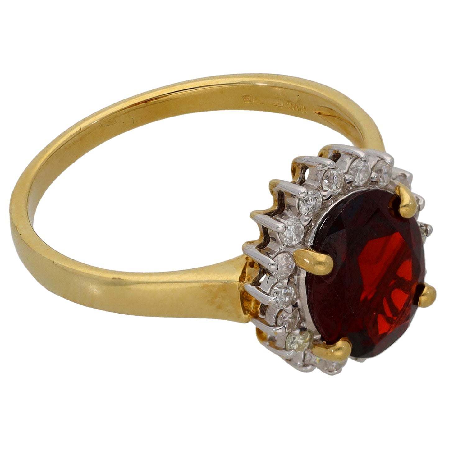 9ct Gold Garnet & 0.18ct Diamond Cluster Ring Size Q