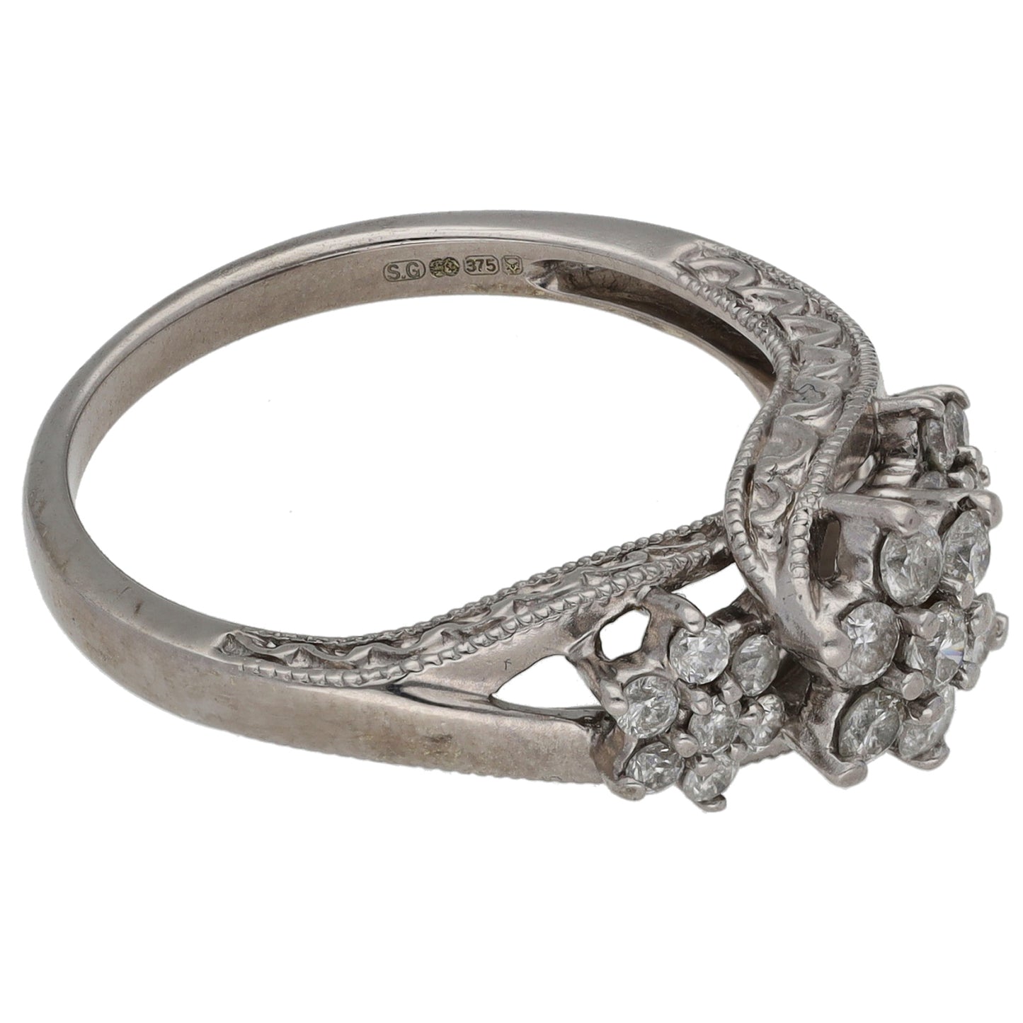 9ct White Gold 0.50ct Diamond Cluster Ring Size N