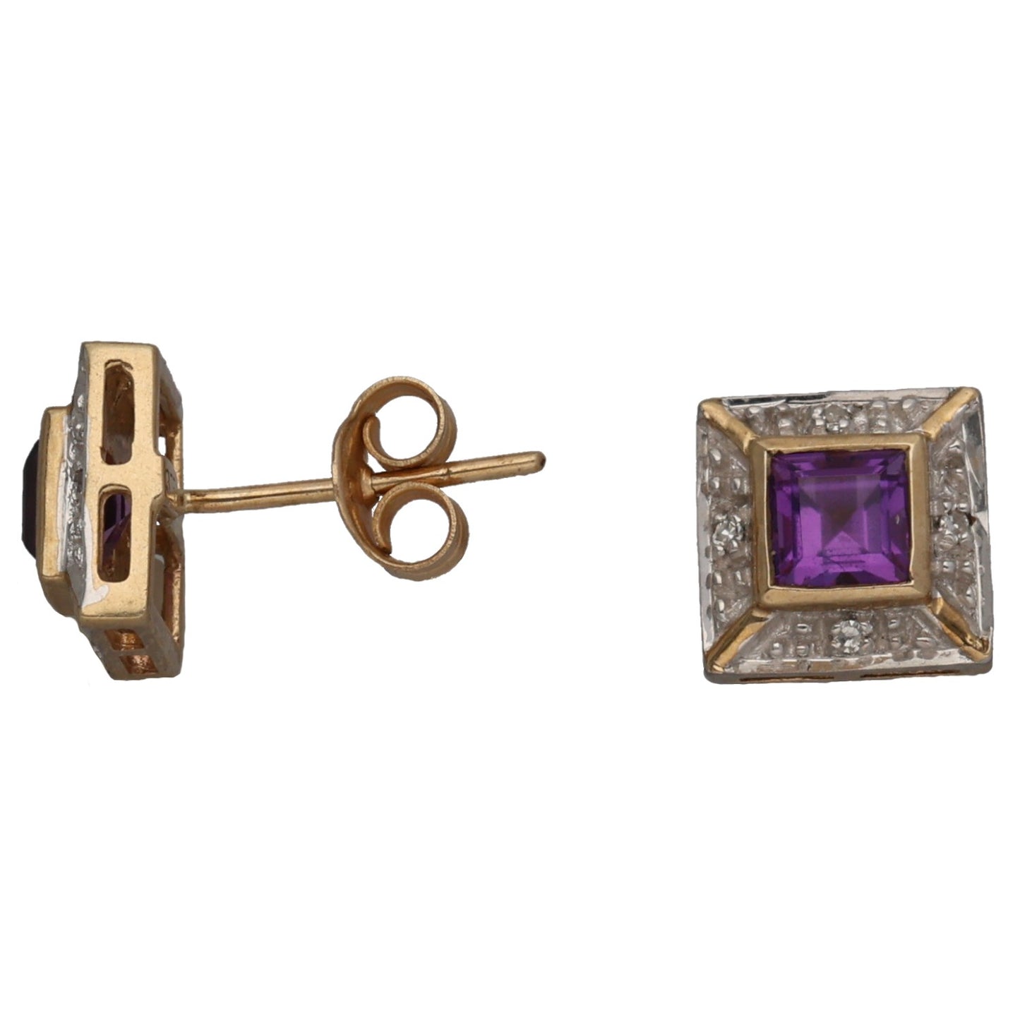 9ct Gold Amethyst & 0.04ct Diamond Dress/Cocktail Earrings