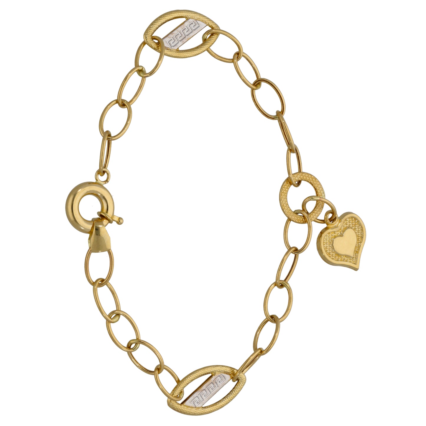 New 14ct Gold Greek Key & Heart Bracelet