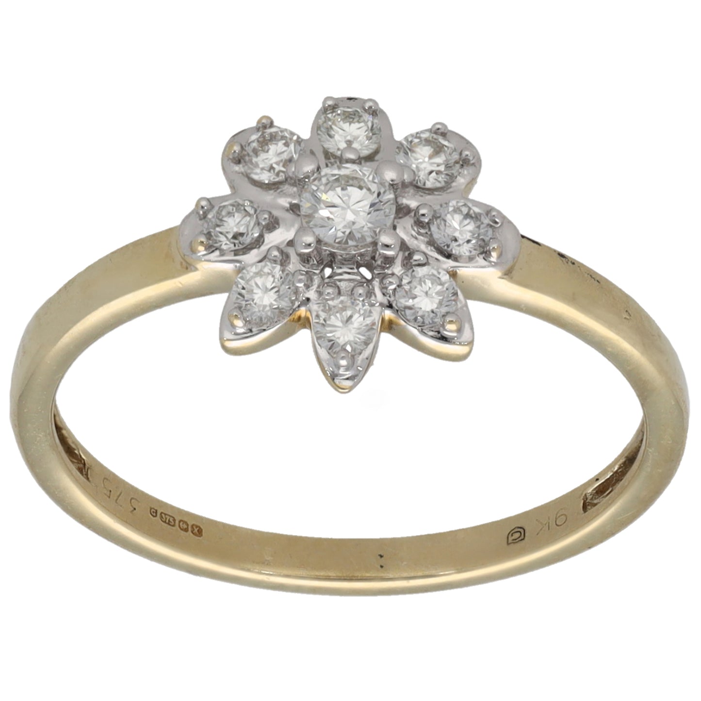 9ct Gold 0.09ct Diamond Cluster Ring Size L