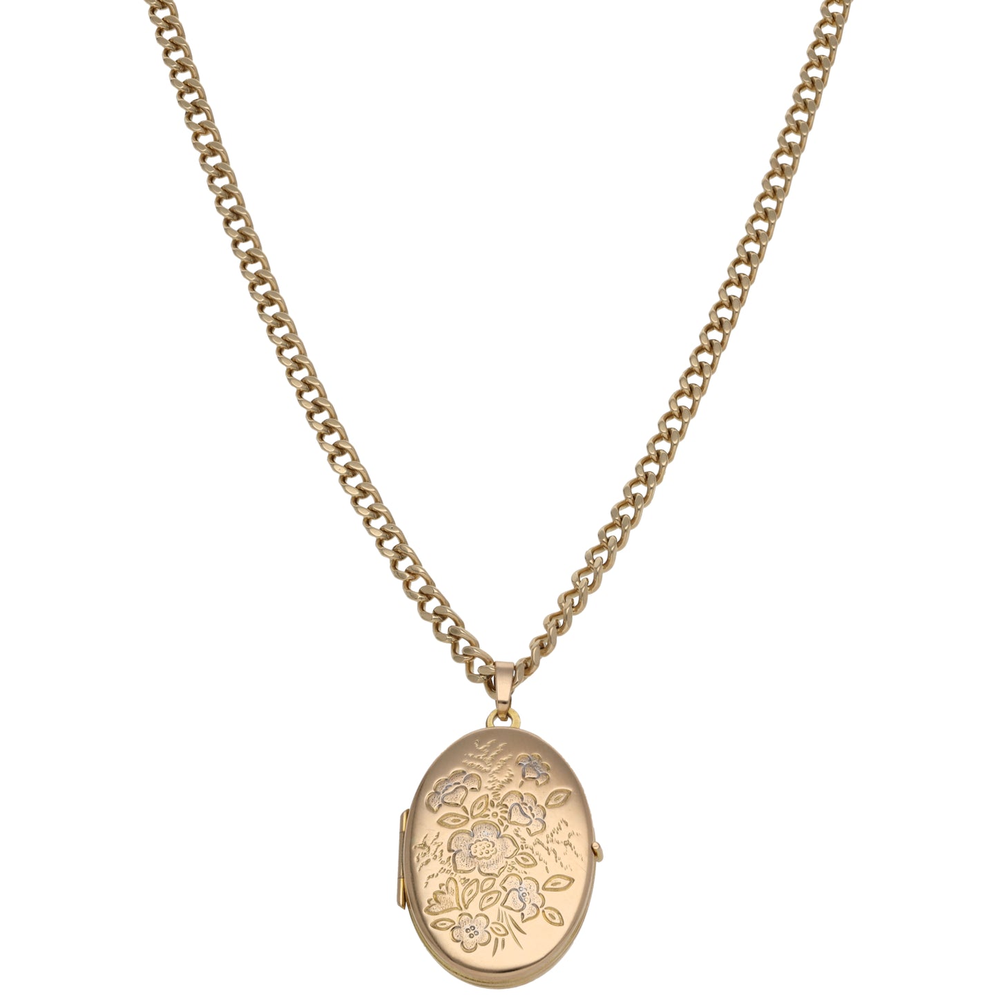 9ct Gold Patterned Locket Pendant With Chain