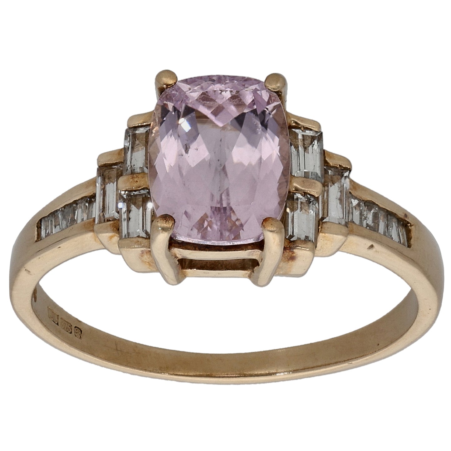 9ct Gold Kunzite & 0.44ct Diamond Dress/Cocktail Ring Size O