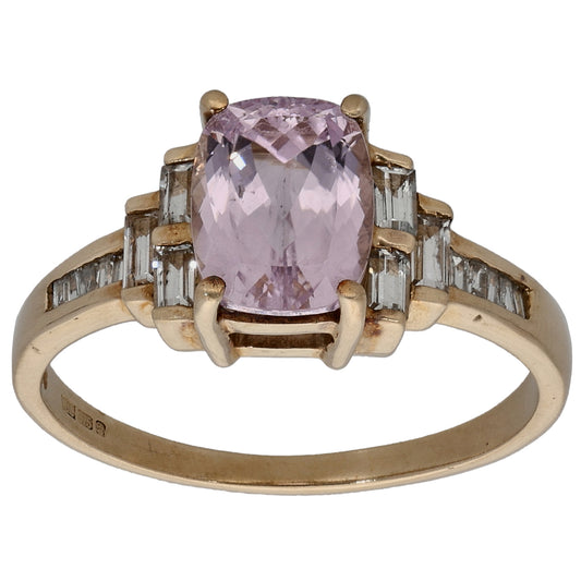 9ct Gold Kunzite & 0.44ct Diamond Dress/Cocktail Ring Size O