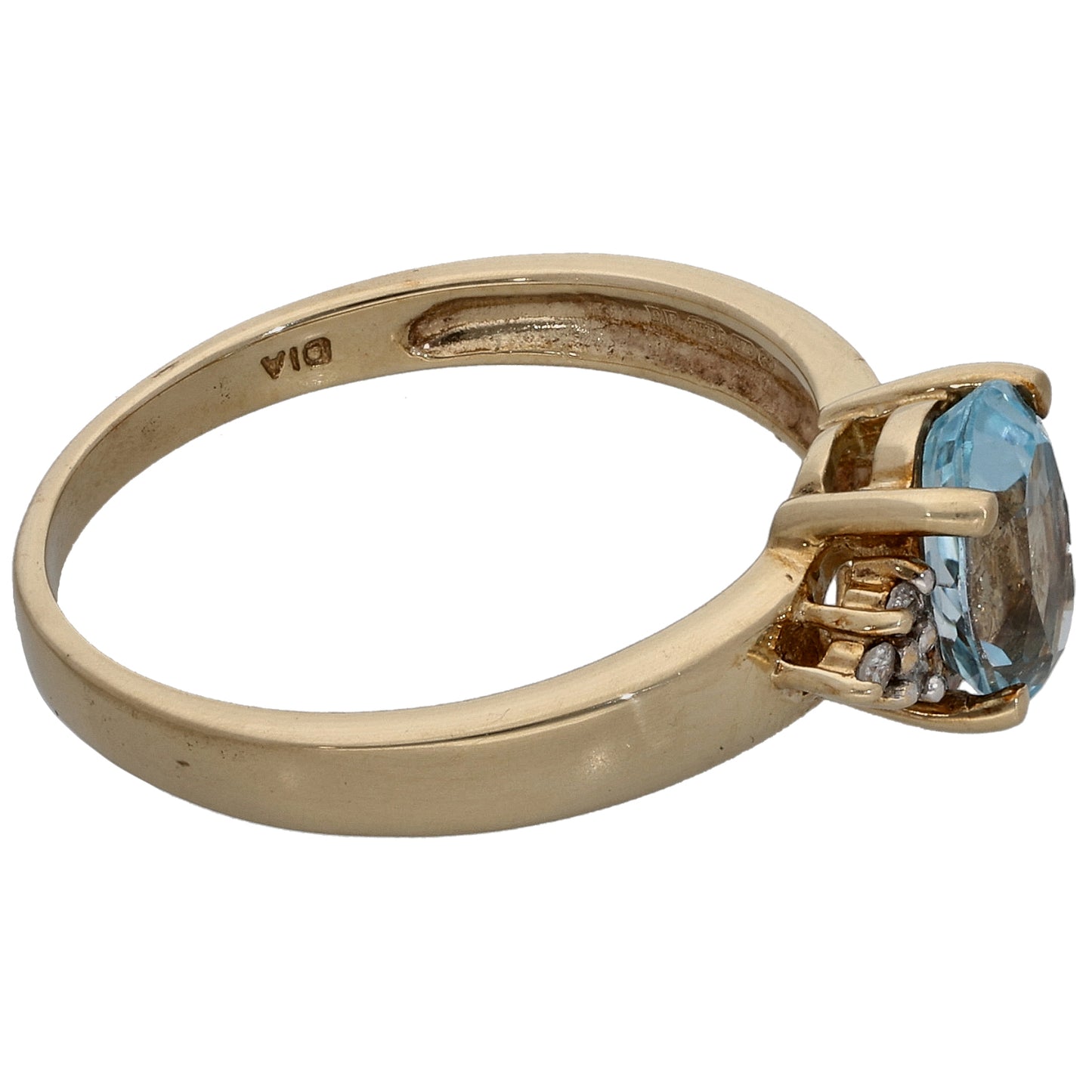 9ct Gold Topaz & 0.06ct Diamond Single Stone Ring with Accent Stones Size P