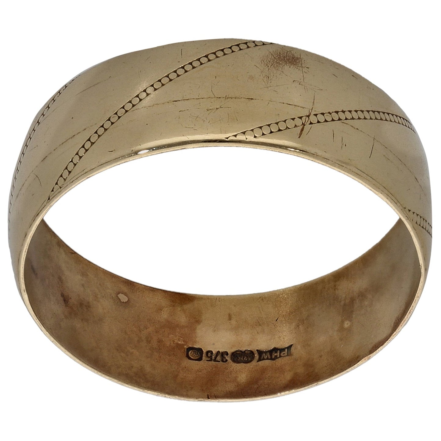 9ct Gold Patterned Wedding Ring Size S