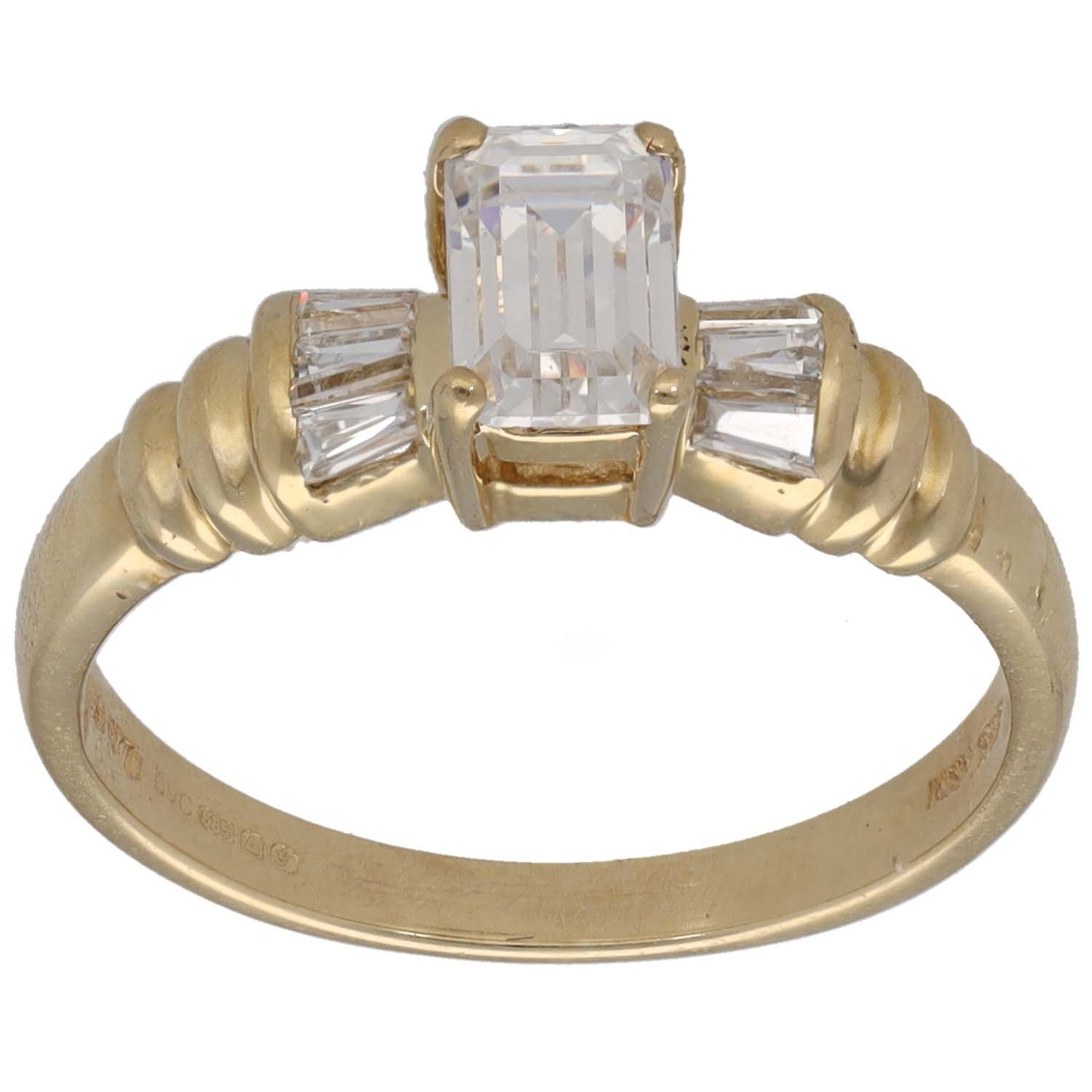 14ct Gold Cubic Zirconia Single Stone Ring With Accents Size L
