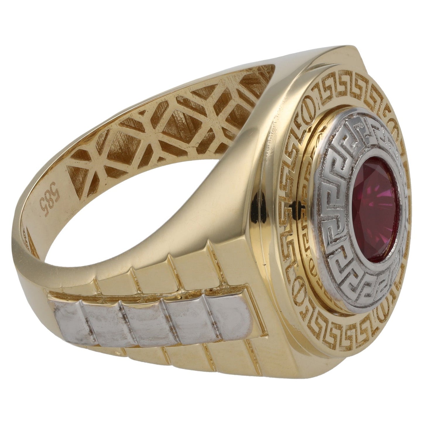 New 14ct Bi-Colour Gold Red Stone Signet Ring