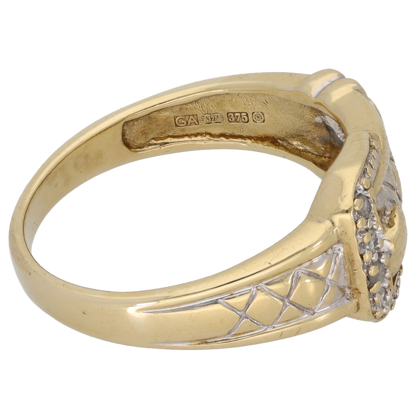9ct Gold 0.05ct Diamond Buckle Ring Size S