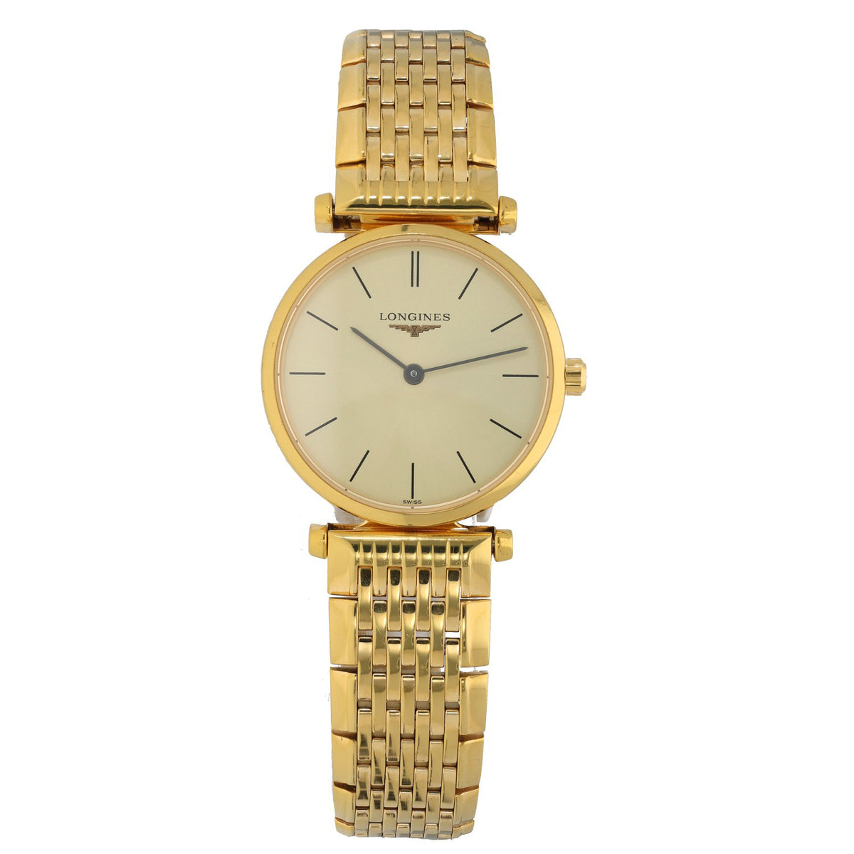 Longines La Grande Classique L4.209.2, champagne dial in gold plated stainless steel case and bracelet