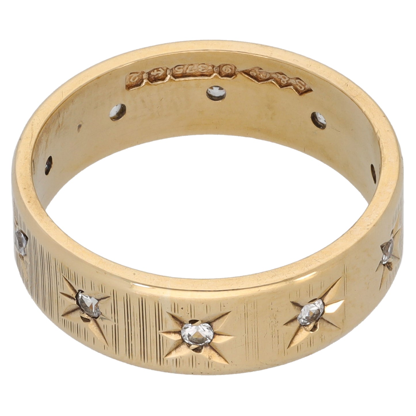 9ct Gold Cubic Zirconia Patterned Wedding Ring Size M