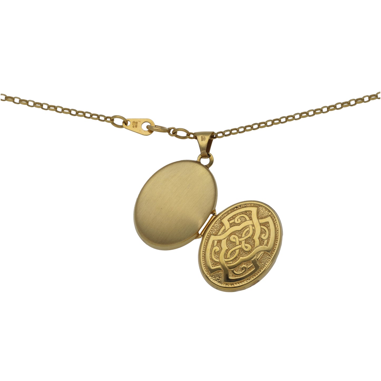 18ct Gold Patterned Locket Pendant With Chain