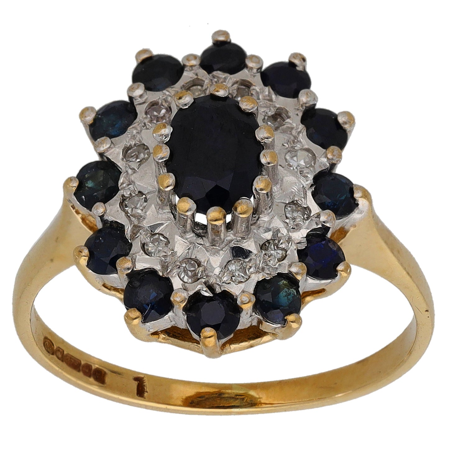 9ct Gold Sapphire & 0.06ct Diamond Dress/Cocktail Ring Size L