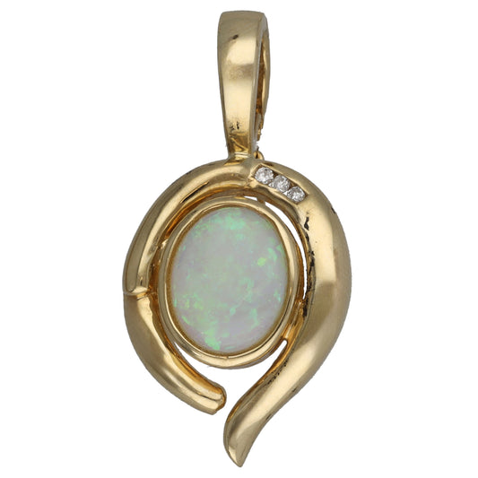 9ct Gold 0.03ct Diamond & Opal Alternative Pendant