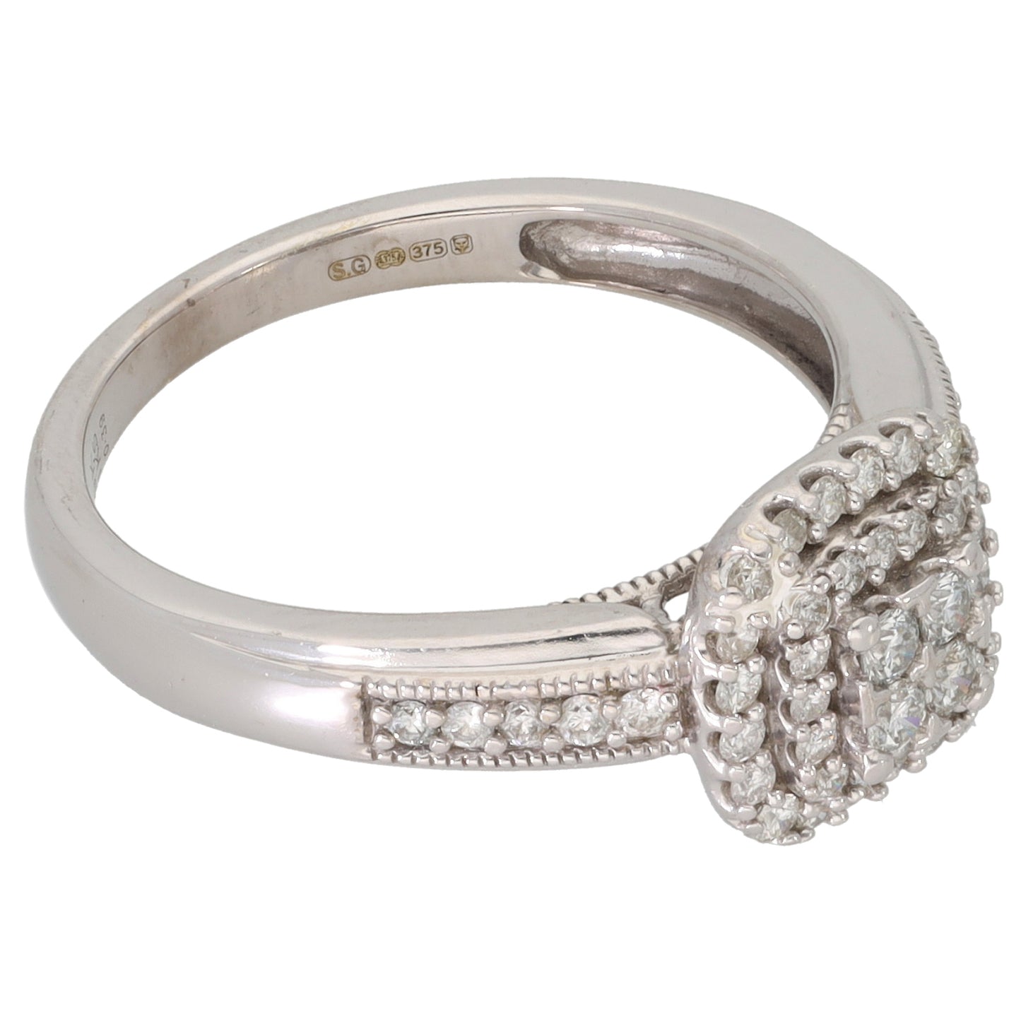 9ct White Gold 0.39ct Diamond Cluster Ring Size N