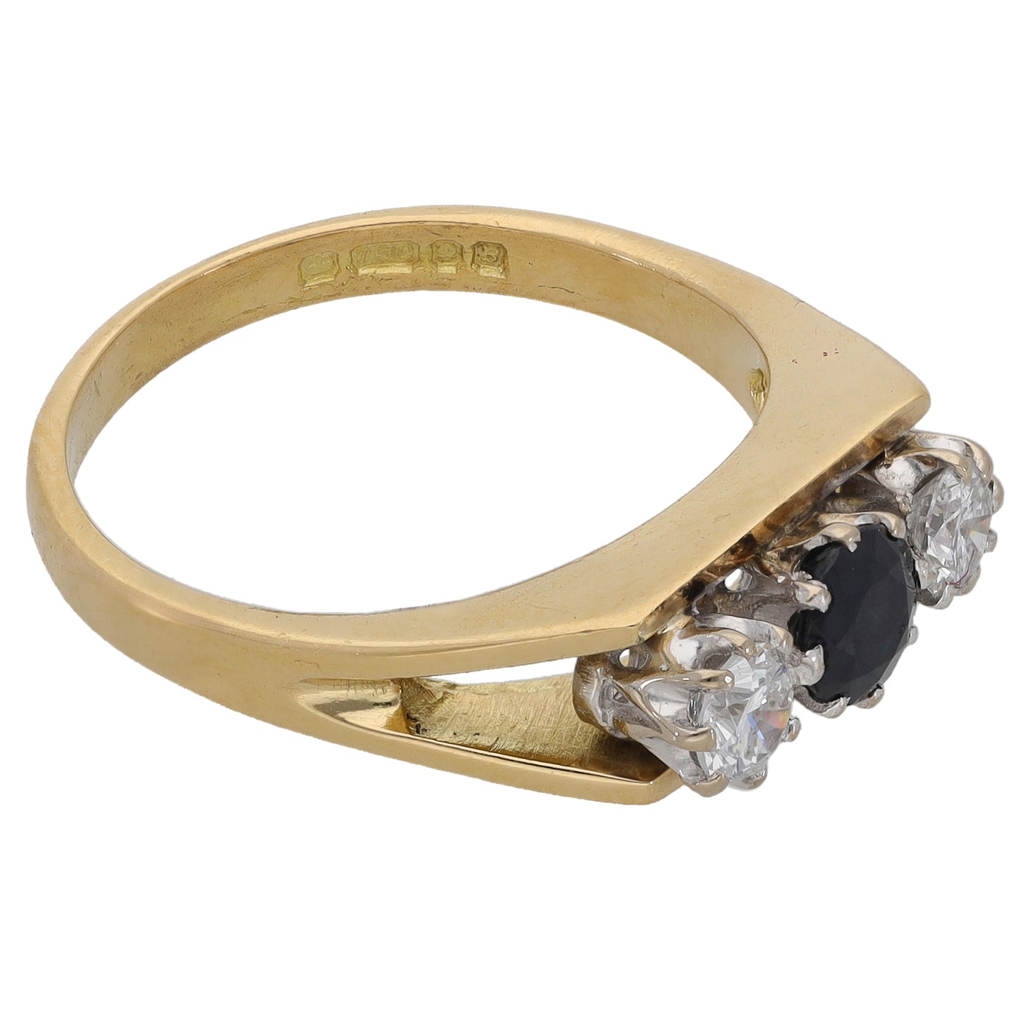 18ct Gold Sapphire & 0.40ct Diamond Three Stone Ring Size M