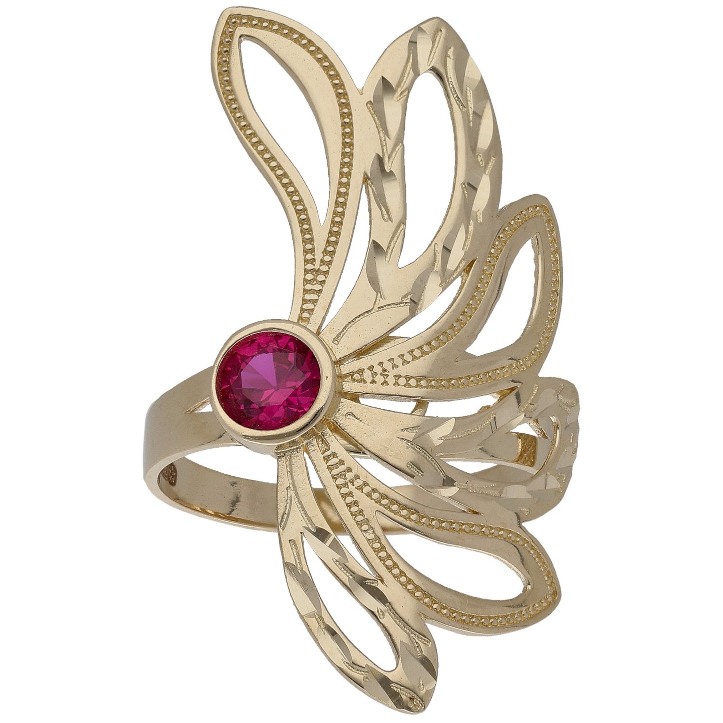 New 14ct Gold Red Single Stone Fan Ring