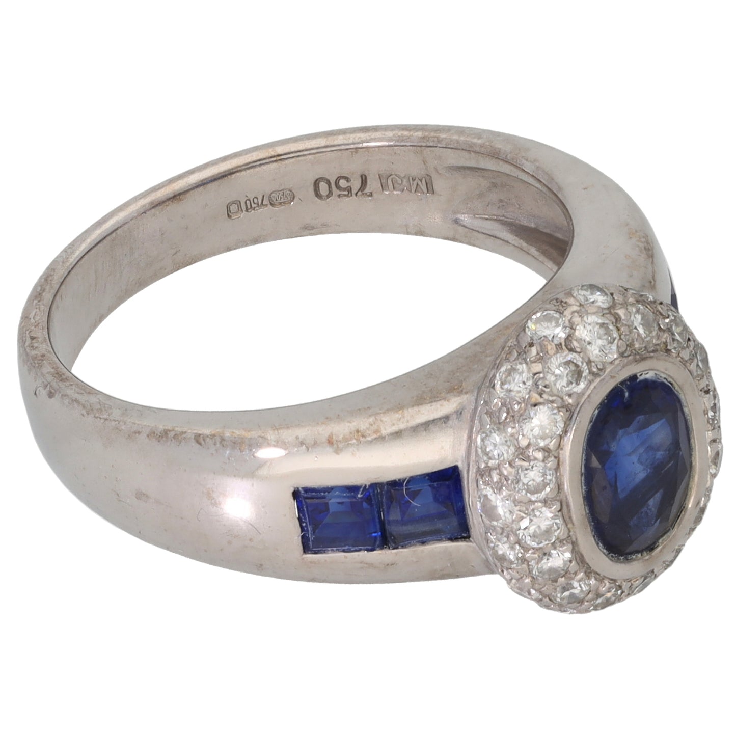 18ct White Gold Sapphire & 0.32ct Diamond Dress/Cocktail Ring Size M
