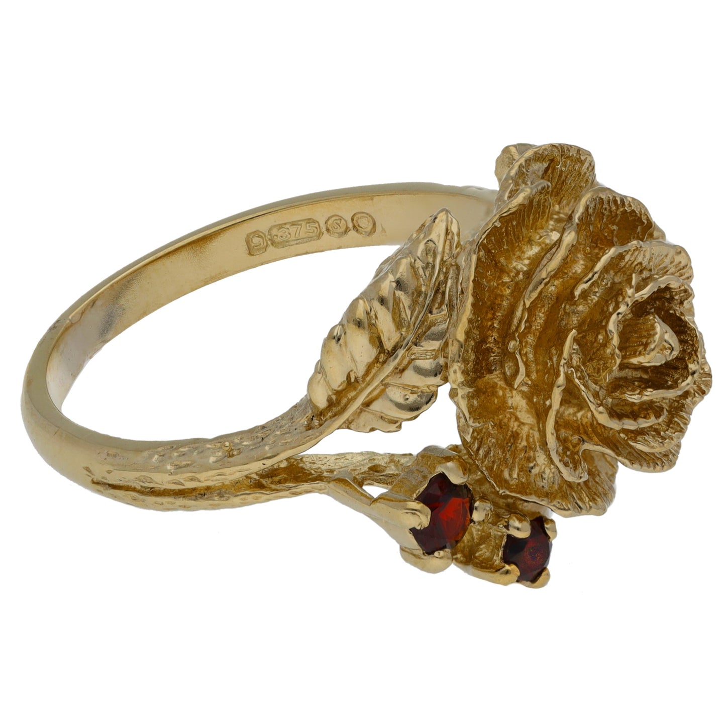 9ct Gold Garnet Rose Ring Size P