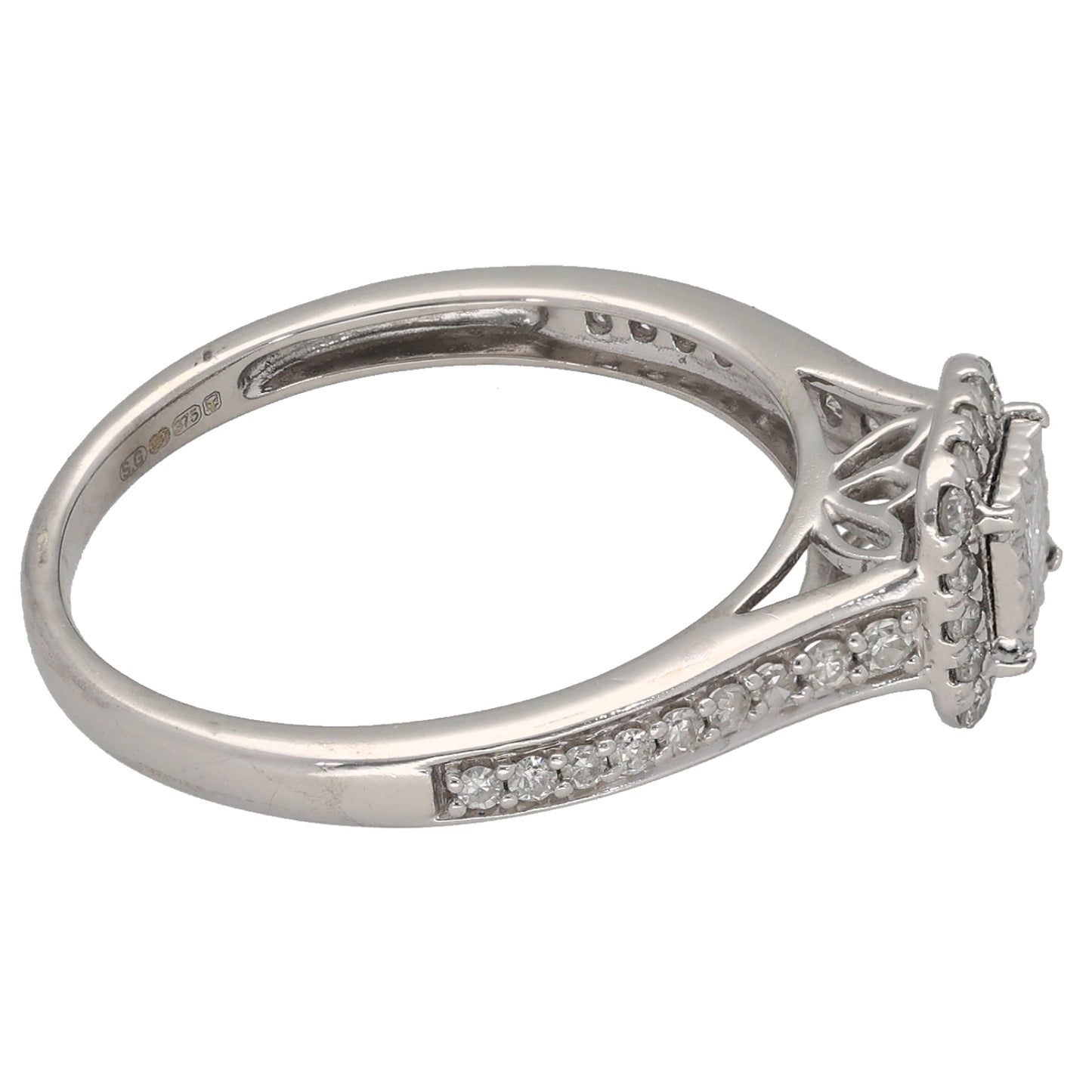 9ct White Gold 0.37ct Diamond Halo Ring Size N