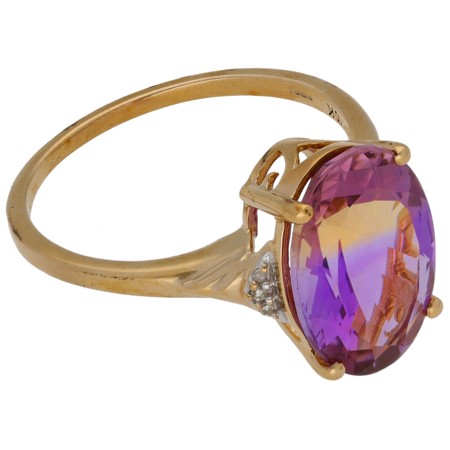 9ct Gold Ametrine & 0.03ct Diamond Single Stone Ring with Accent Stones Size S