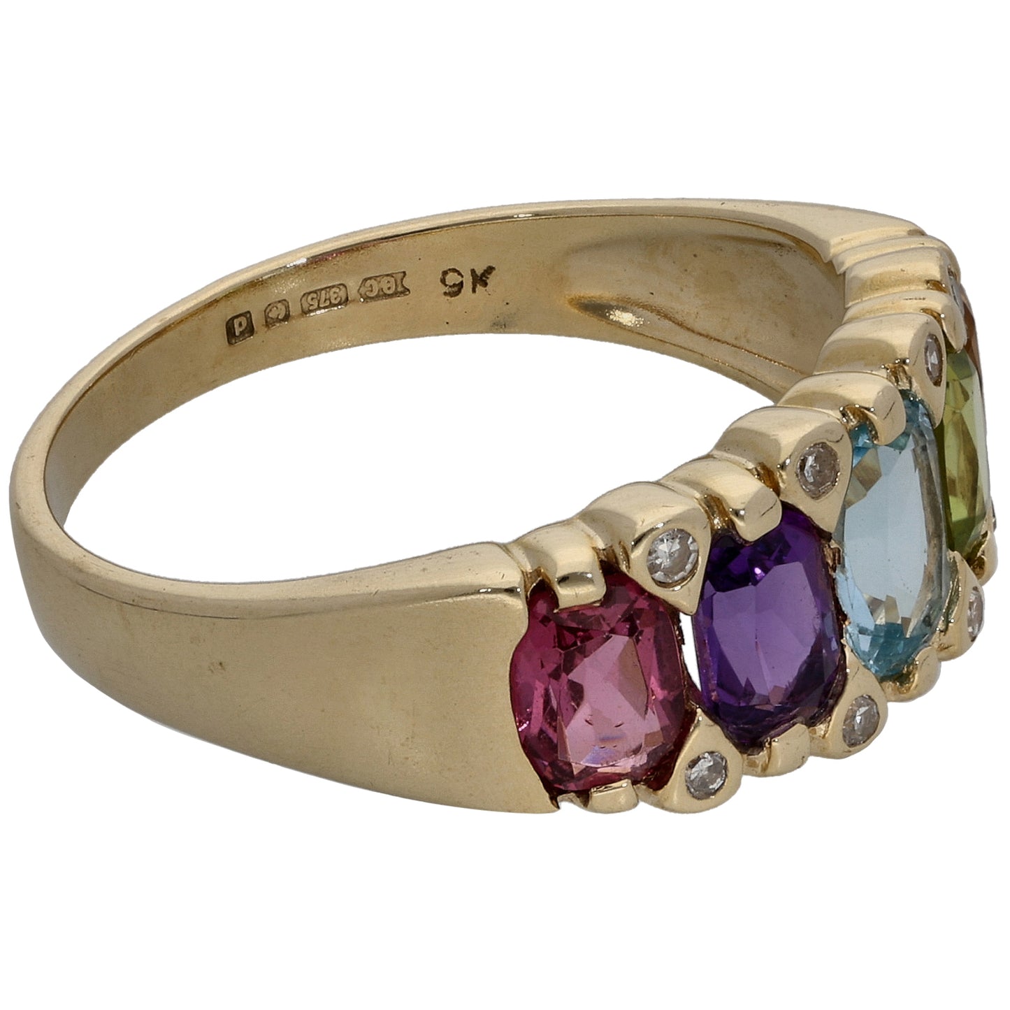 9ct Gold 0.08ct Diamond, Garnet, Amethyst, Topaz, Peridot & Citrine Half Eternity Ring Size O