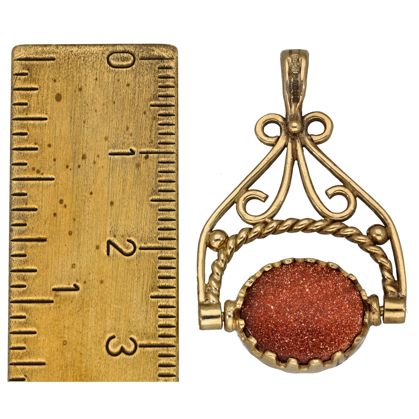 9ct Gold Goldstone & Agate Fob Pendant